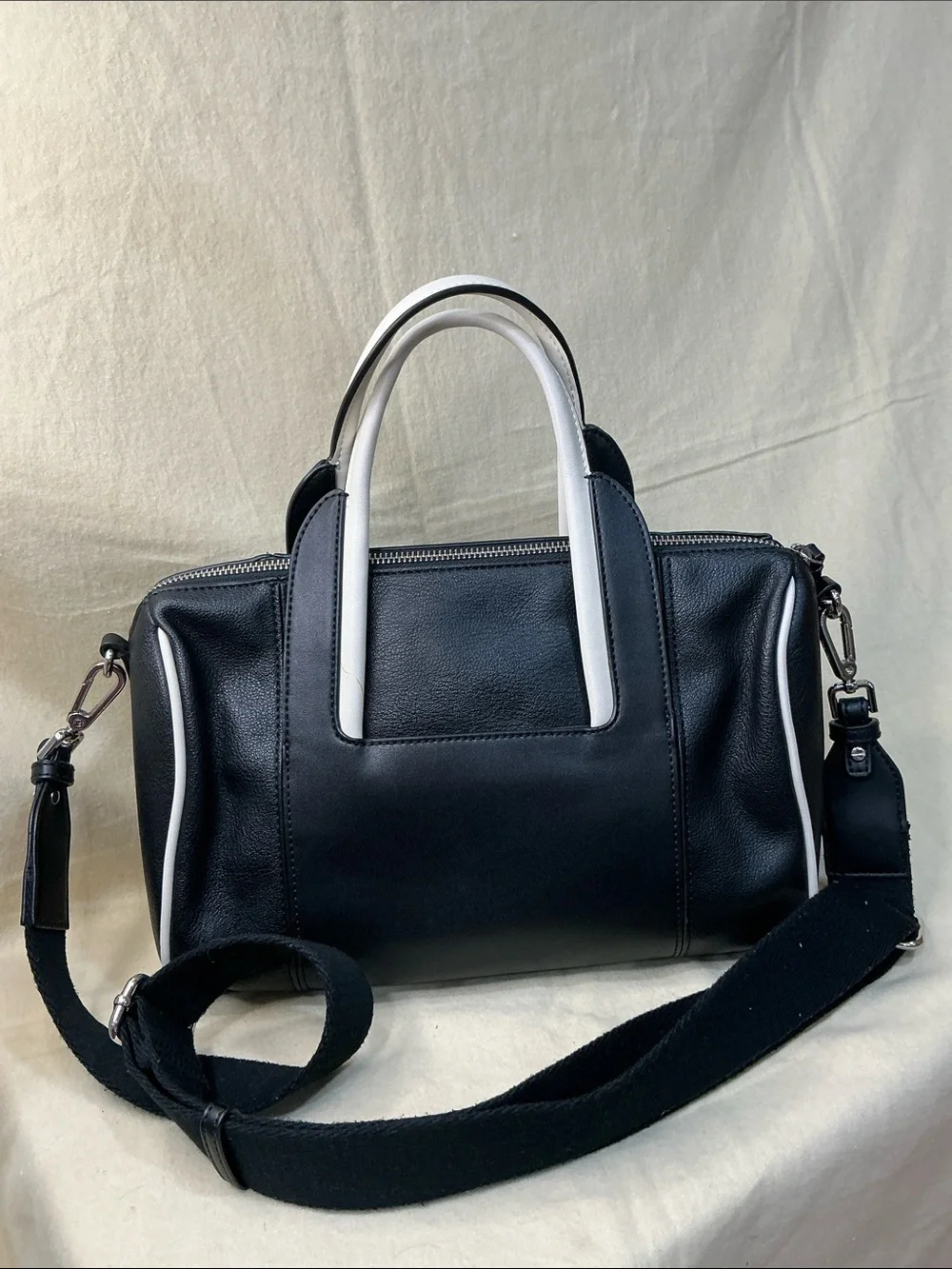 Calvin Klein Black Satchel with White Trim